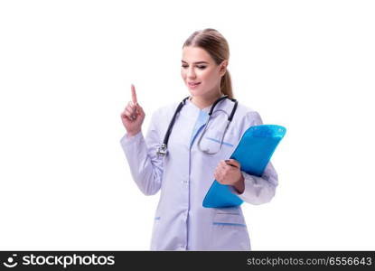 Young woman doctor isolated on white background