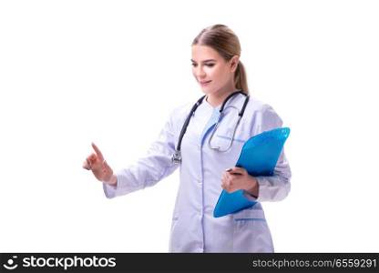 Young woman doctor isolated on white background