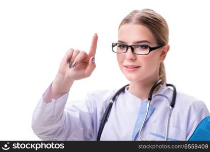 Young woman doctor isolated on white background