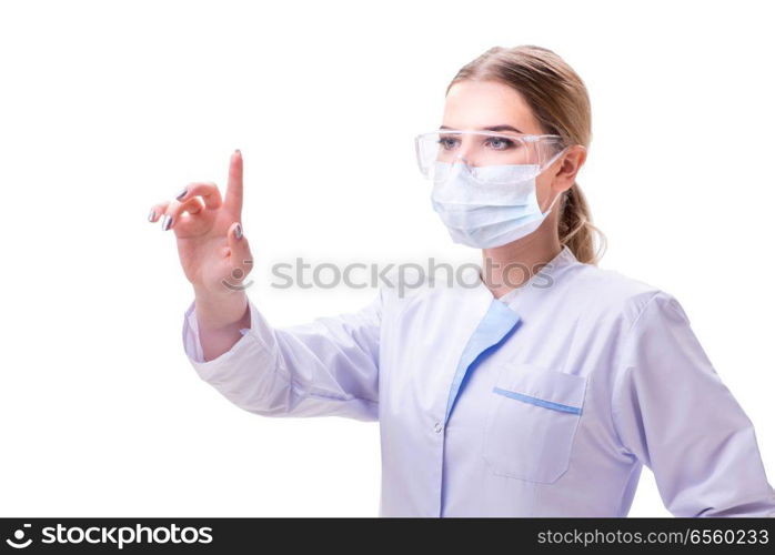 Young woman doctor isolated on white background