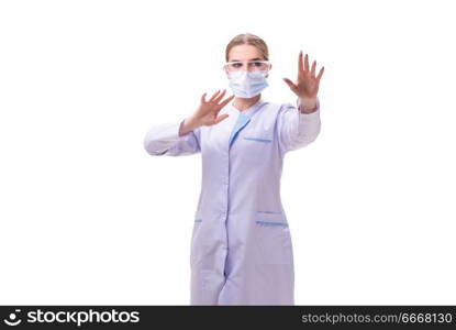 Young woman doctor isolated on white background