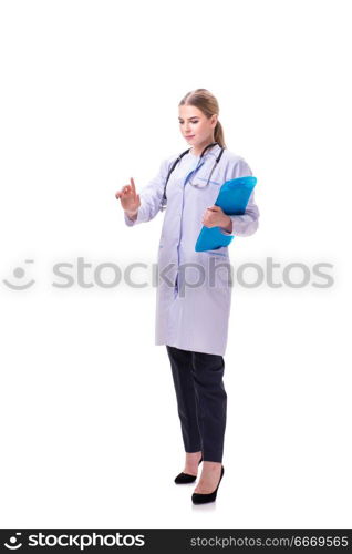 Young woman doctor isolated on white background