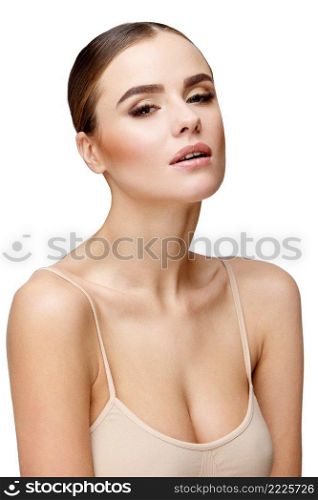 Young woman doctor isolated on white background. corruption in medicine. Woman doctor standing on white background