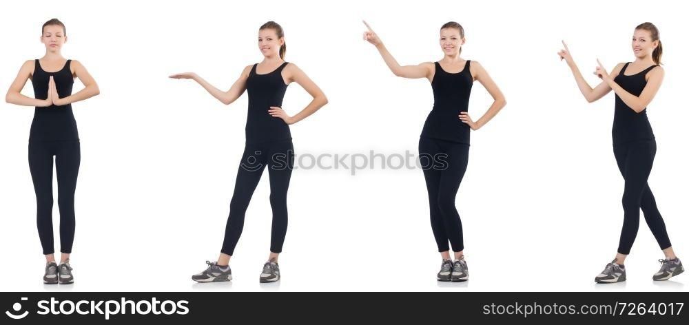 Young woman doing exercises isolated on white . The young woman doing exercises isolated on white 