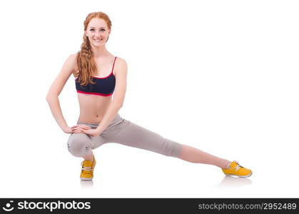 Young woman doing exercises on white