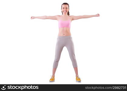 Young woman doing exercises on white