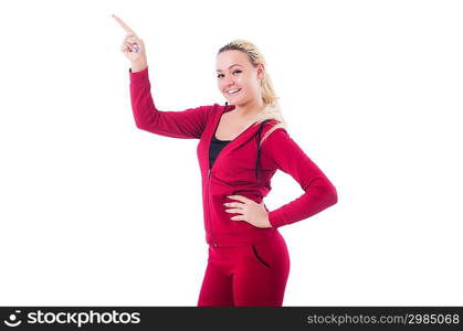 Young woman doing exercises on white