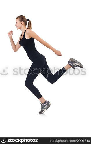 Young woman doing exercises on white