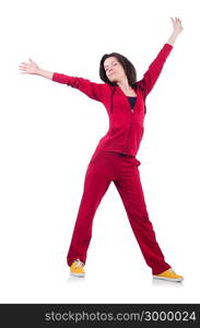 Young woman doing exercises on white