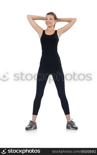 Young woman doing exercises on white