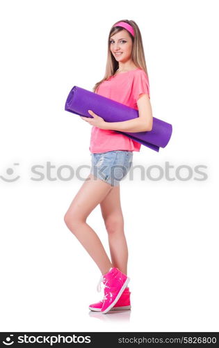 Young woman doing exercises on white