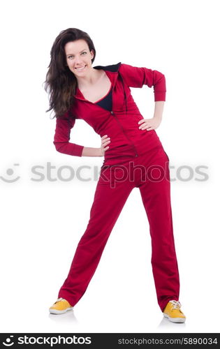 Young woman doing exercises on white