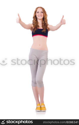 Young woman doing exercises on white