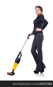 Young woman doing vacuum cleaning
