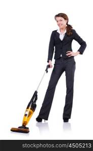 Young woman doing vacuum cleaning