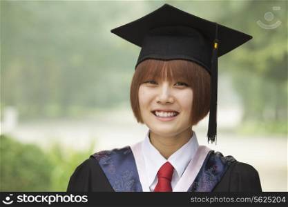 Young Woman Graduating From University, Close-Up Horizontal Portrait