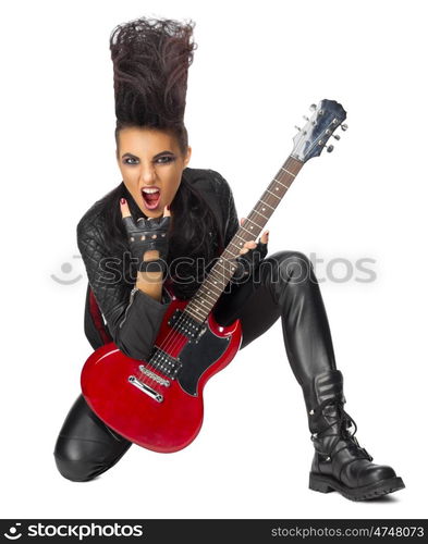 Young woman hard rock artist isolated