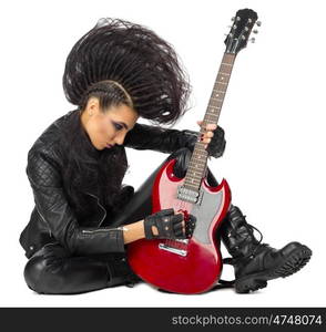 Young woman hard rock artist isolated