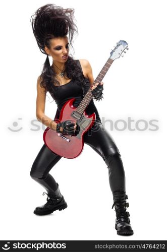 Young woman hard rock artist isolated