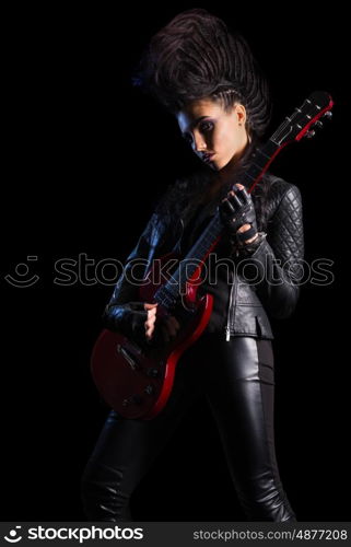 Young woman hard rock artist isolated