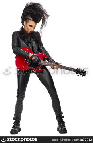 Young woman hard rock artist isolated