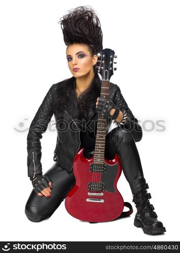 Young woman hard rock musician isolated