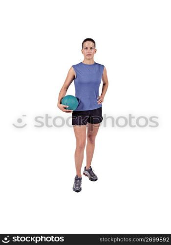 Young woman holding ball, portrait