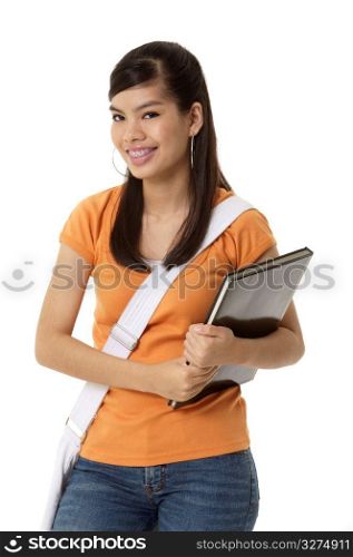 Young woman holding books, portrait
