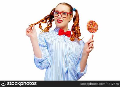 Young woman holding candy