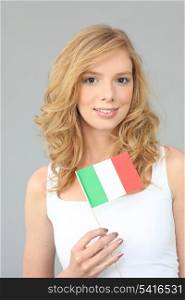 young woman holding Italian flag