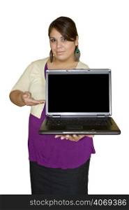 Young woman holding laptop
