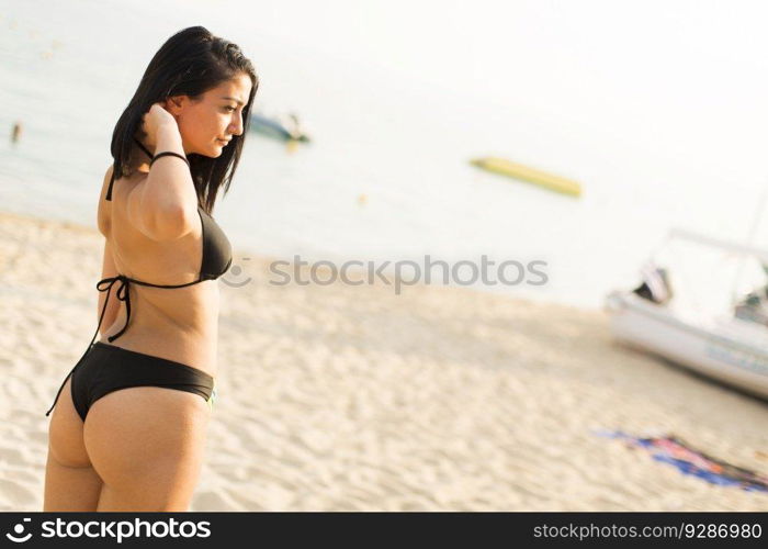 Young woman in a bikini posing at the beach