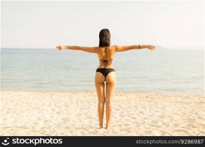 Young woman in a bikini posing at the beach