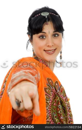 young woman in a hindu dress, isolated on white