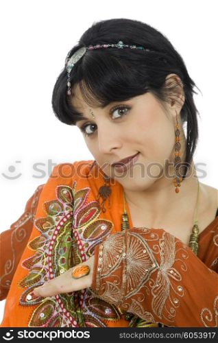 young woman in a hindu dress, isolated on white