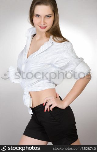 young woman in a white shirt