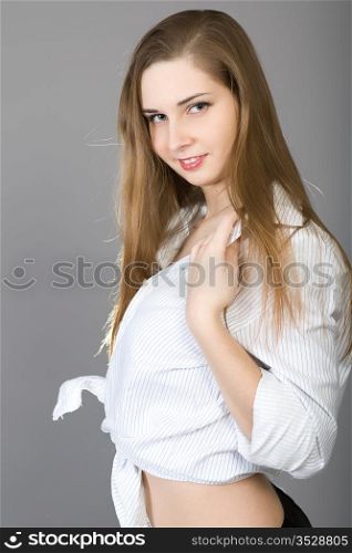 young woman in a white shirt