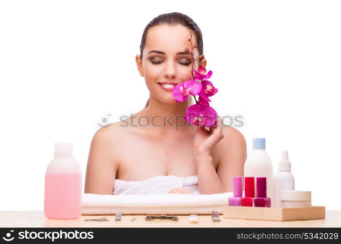 Young woman in beauty concept isolated on white