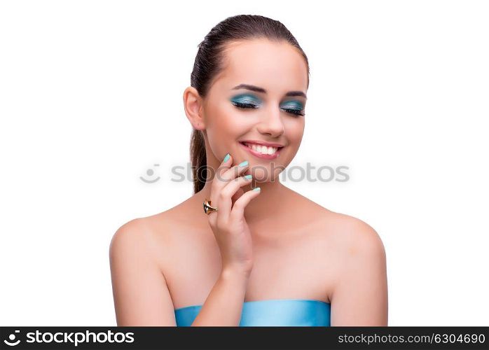 Young woman in beauty concept isolated on white