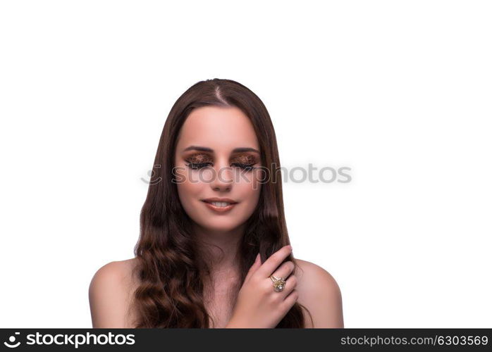 Young woman in beauty concept on white isolated background