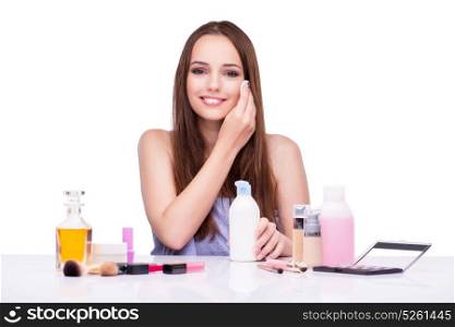 Young woman in beauty make-up isolated on white