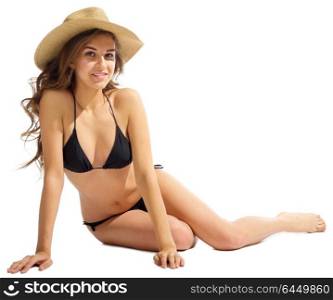 Young woman in black bikini isolated