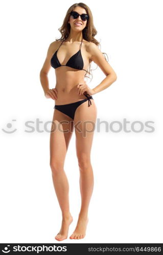 Young woman in black bikini isolated