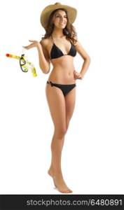 Young woman in black bikini isolated. Young woman in black bikini