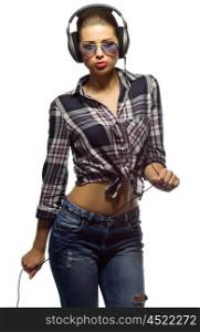 Young woman in blue jeans isolated