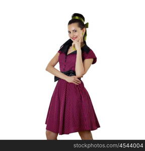 young woman in bright colour dress in 60&#39;s style