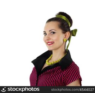 young woman in bright colour dress in 60&#39;s style