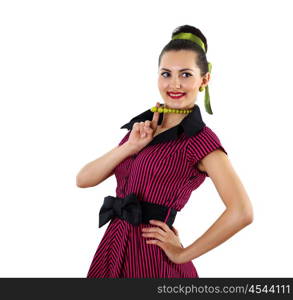 young woman in bright colour dress in 60&#39;s style