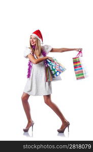 Young woman in christmas shopping concept