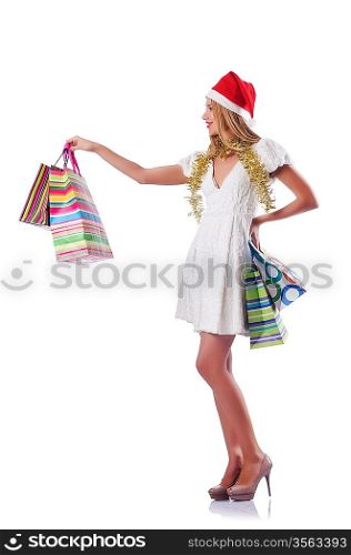 Young woman in christmas shopping concept